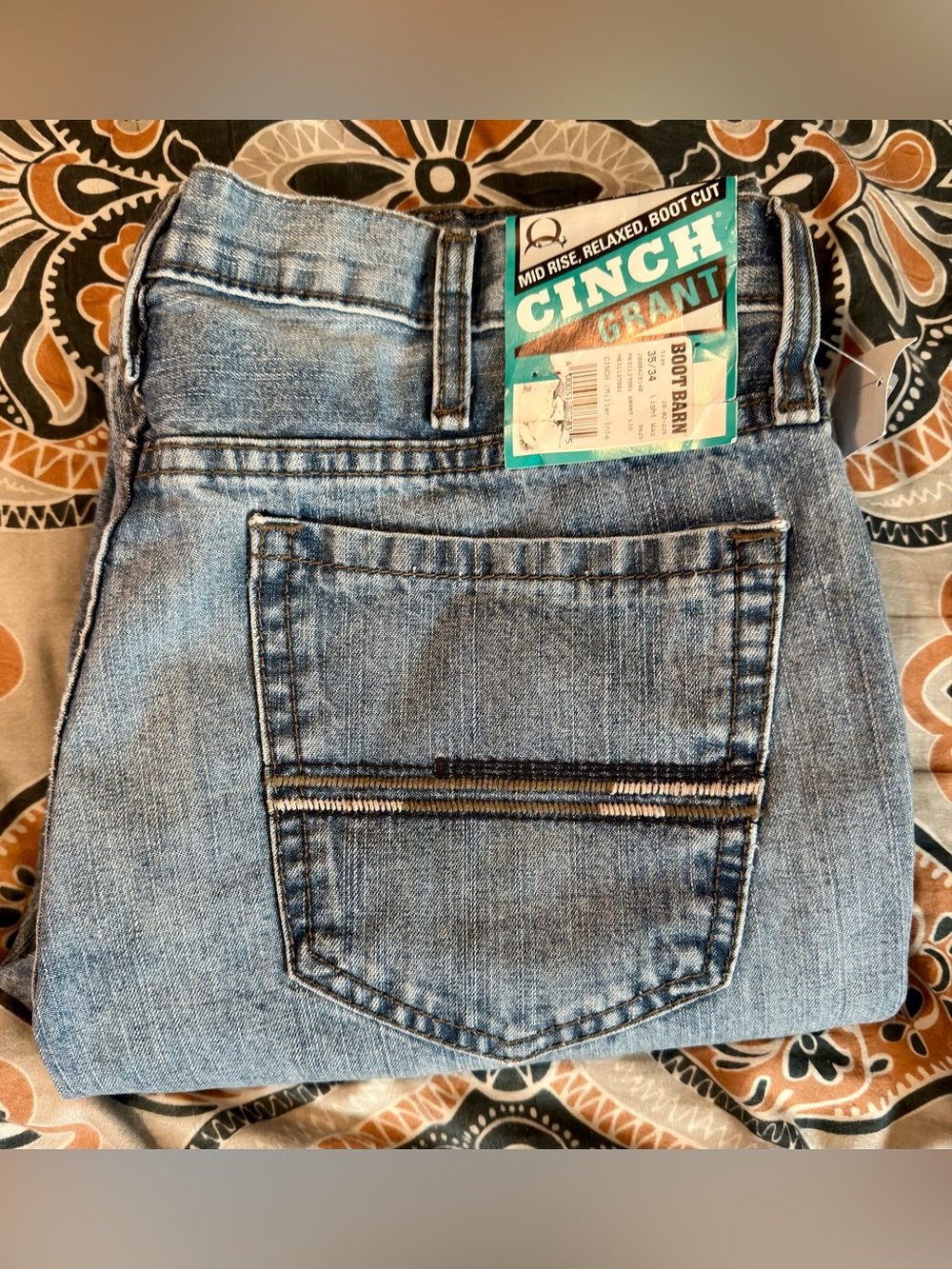 NWT Cinch Light Blue Men's relaxed fit,Bootcut Jeans - Grant SIZE 35x34